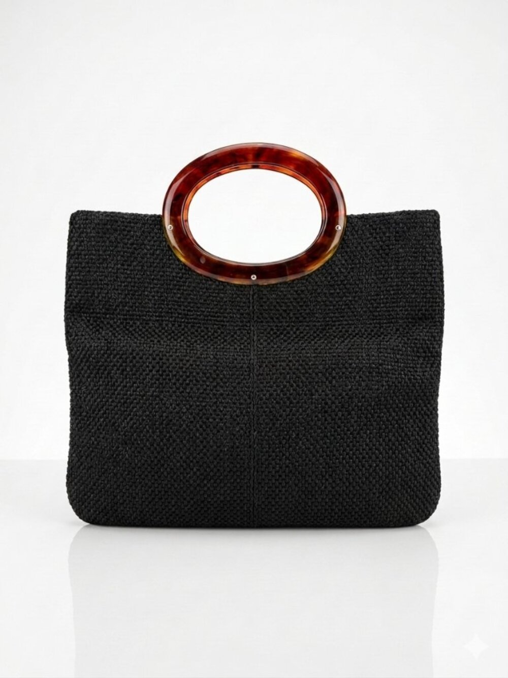 Vintage JR Miami Black Weave Fabric Hand Bag Lucite Handle